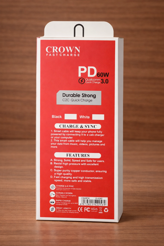 CROWN PD 60W USB-C to USB-C Super Fast Charging Cable