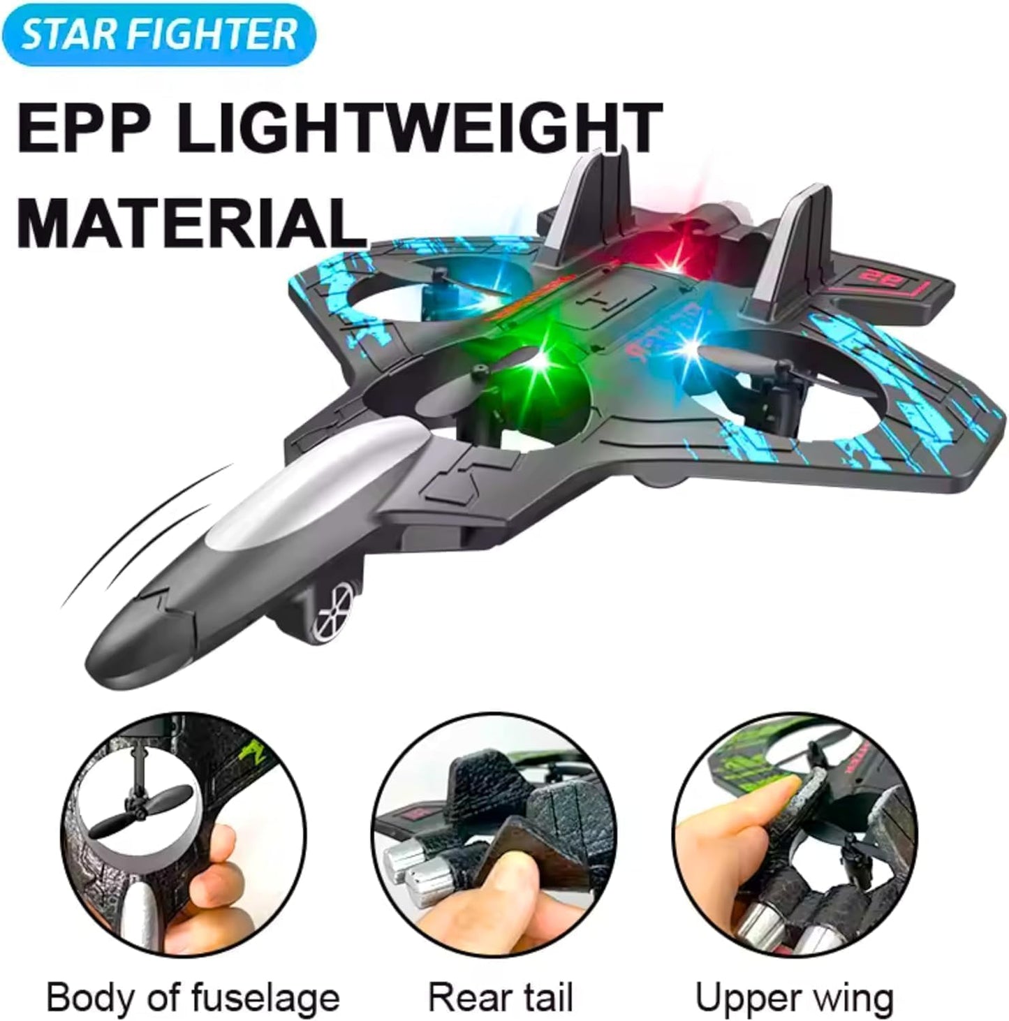 Premium RC Fighter Jet Plane - 2.4G Remote Control Foam Airplane Toy with Lights | High-Speed Glider | Helicopter Style Stunt Aircraft for Kids & Adults