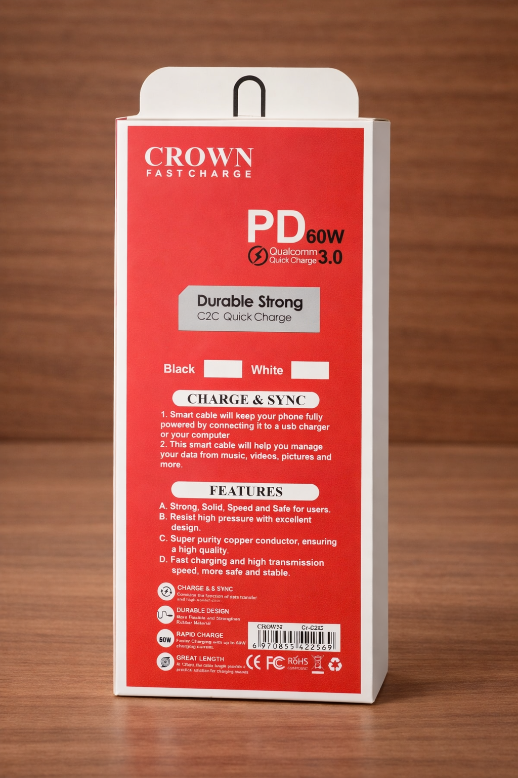 CROWN PD 60W USB-C to USB-C Super Fast Charging Cable